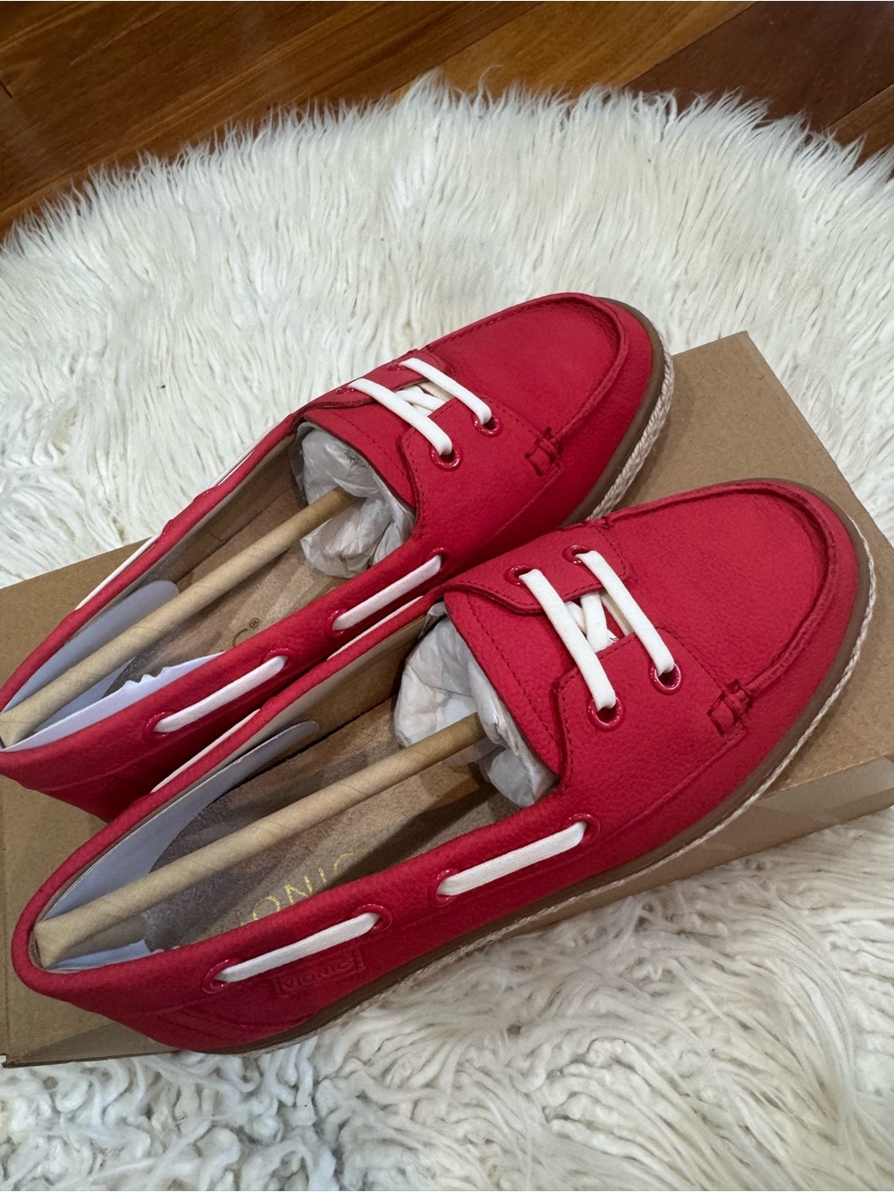 Women’s Vionic Red Canvas Slip-On Sneakers with White Laces